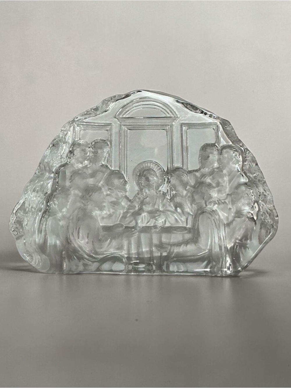 Vintage Last Supper Reverse Carved Laser Engraved Glass Crystal Paperweight